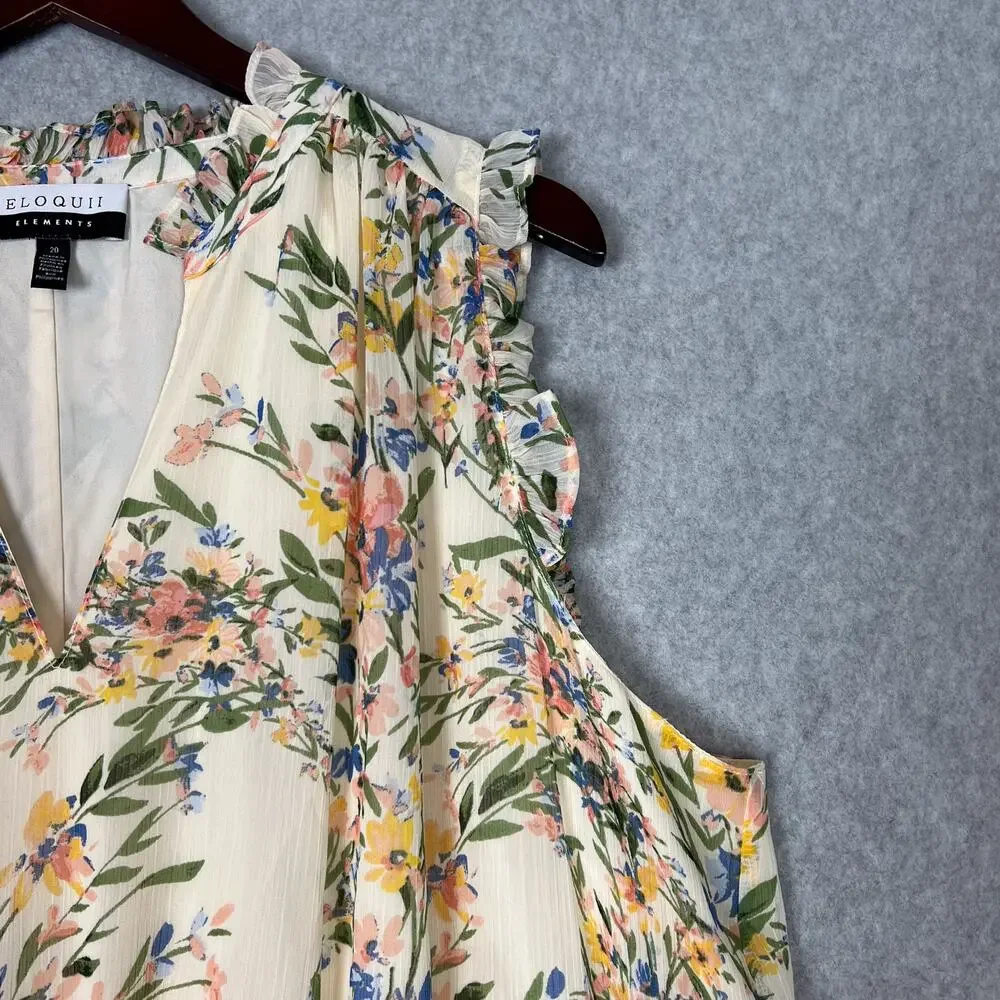 Eloquii Elements Floral Sleeveless Ruffle Trim Tiered Maxi Dress Size 20 - Picture 5 of 8